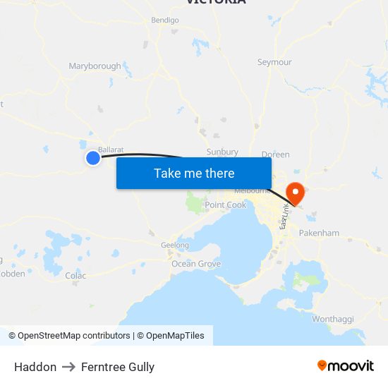 Haddon to Ferntree Gully map