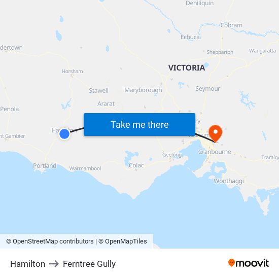 Hamilton to Ferntree Gully map