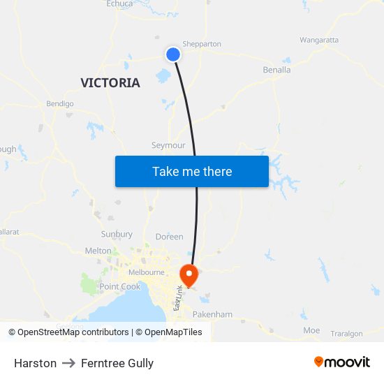 Harston to Ferntree Gully map