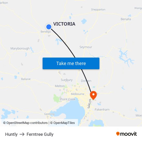 Huntly to Ferntree Gully map