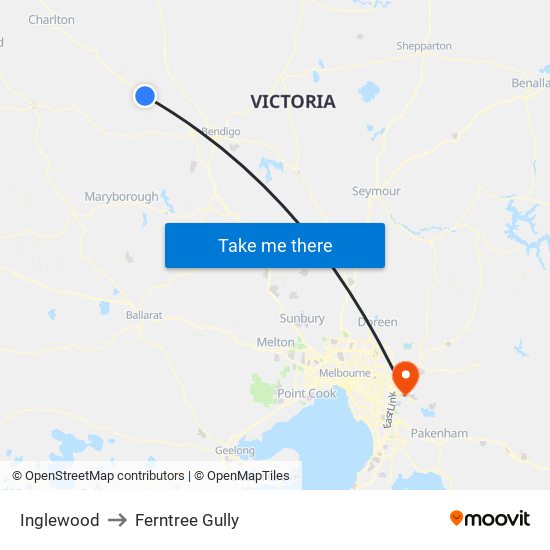 Inglewood to Ferntree Gully map