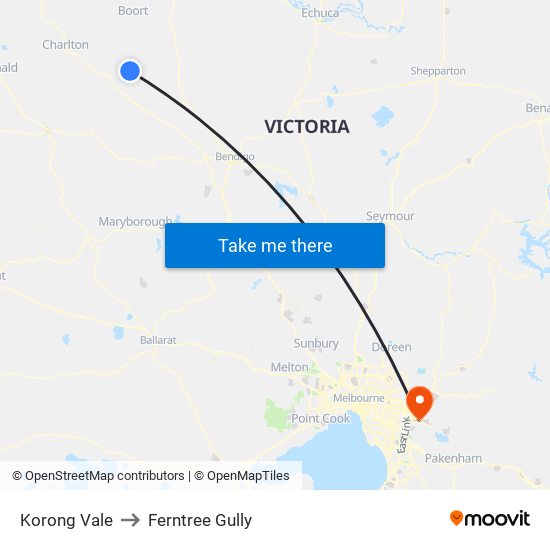 Korong Vale to Ferntree Gully map