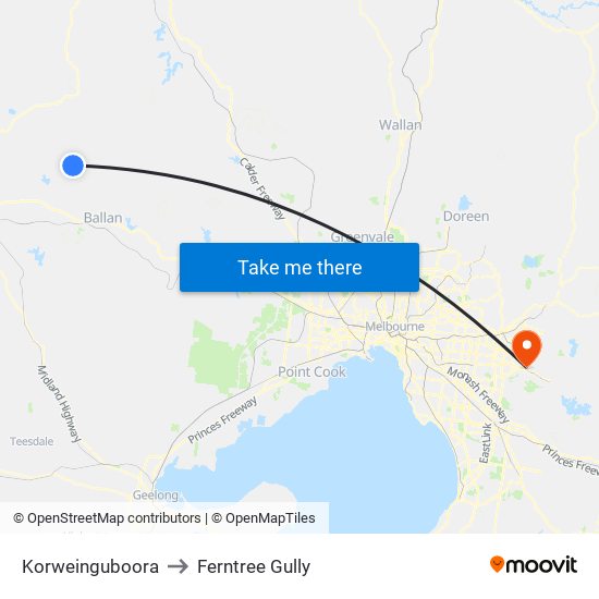 Korweinguboora to Ferntree Gully map