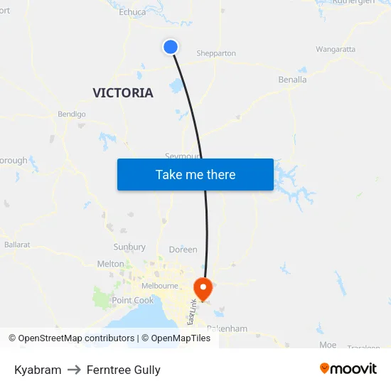 Kyabram to Ferntree Gully map