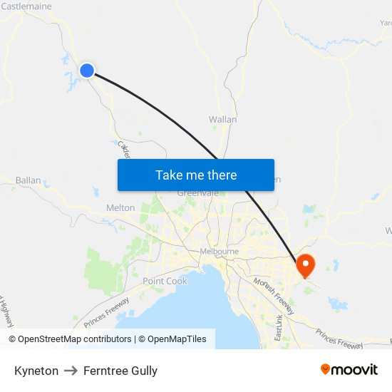 Kyneton to Ferntree Gully map