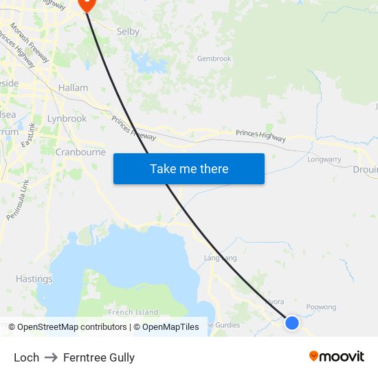 Loch to Ferntree Gully map