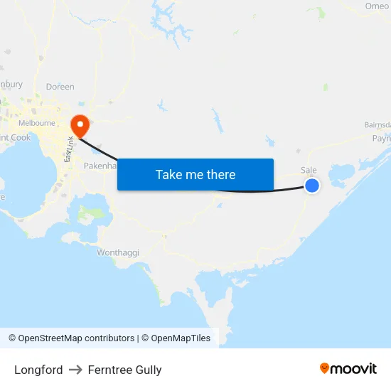 Longford to Ferntree Gully map