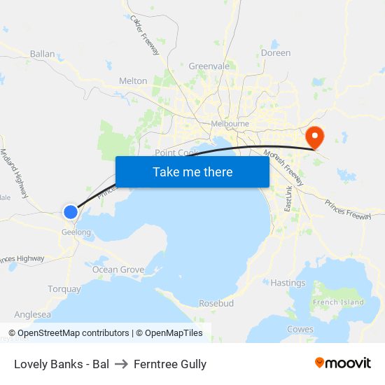 Lovely Banks - Bal to Ferntree Gully map