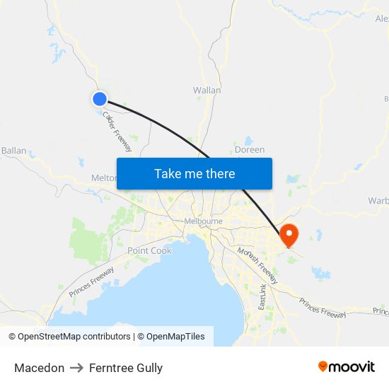 Macedon to Ferntree Gully map