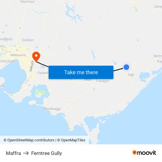 Maffra to Ferntree Gully map