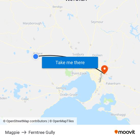 Magpie to Ferntree Gully map
