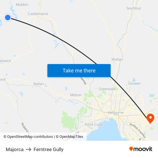 Majorca to Ferntree Gully map