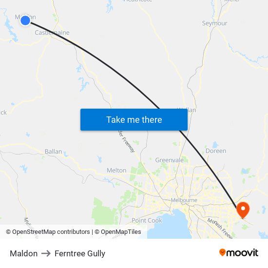 Maldon to Ferntree Gully map