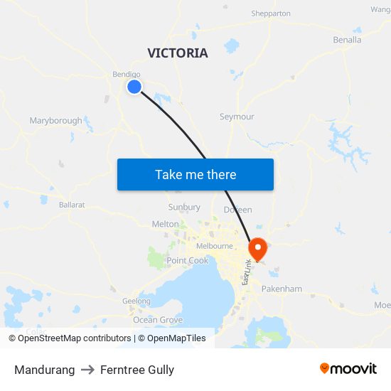 Mandurang to Ferntree Gully map