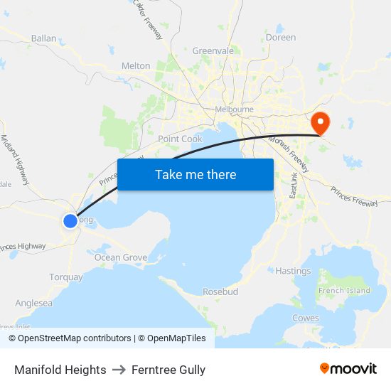 Manifold Heights to Ferntree Gully map