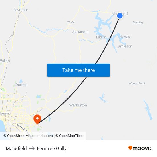 Mansfield to Ferntree Gully map