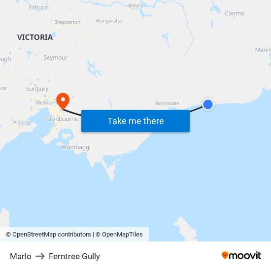 Marlo to Ferntree Gully map