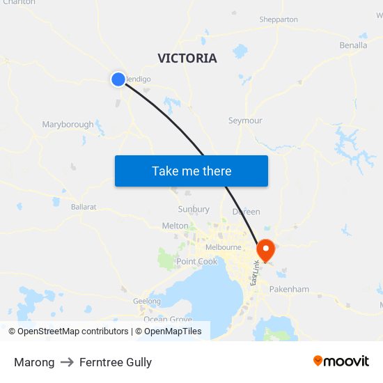 Marong to Ferntree Gully map