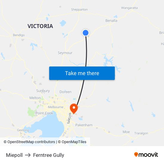 Miepoll to Ferntree Gully map