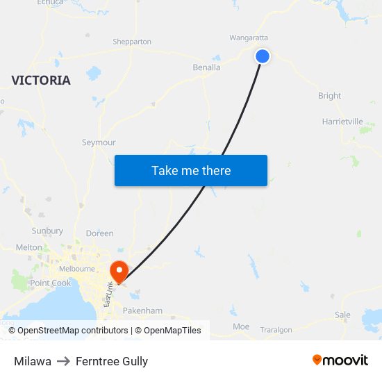 Milawa to Ferntree Gully map