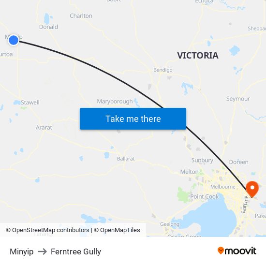 Minyip to Ferntree Gully map