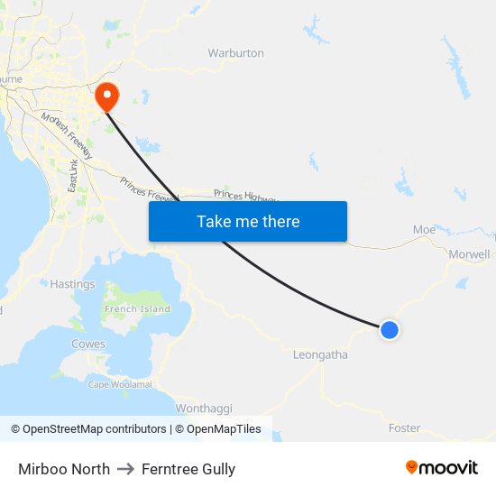 Mirboo North to Ferntree Gully map