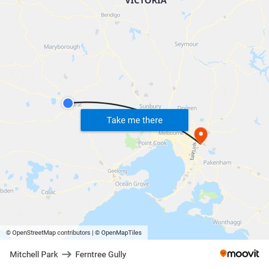 Mitchell Park to Ferntree Gully map