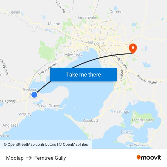 Moolap to Ferntree Gully map