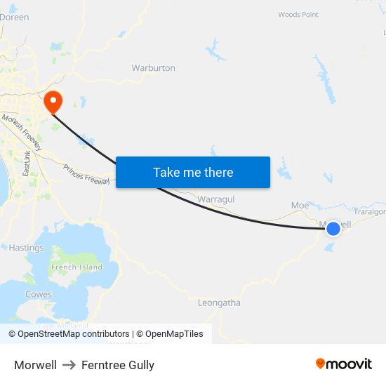 Morwell to Ferntree Gully map