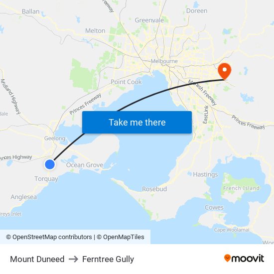 Mount Duneed to Ferntree Gully map