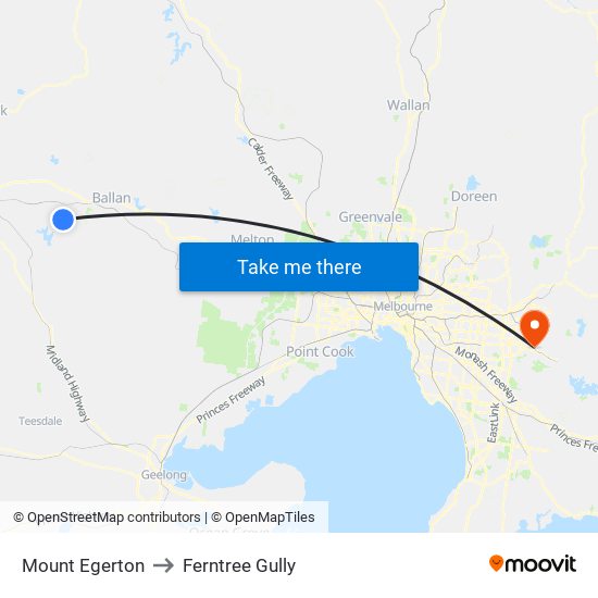 Mount Egerton to Ferntree Gully map