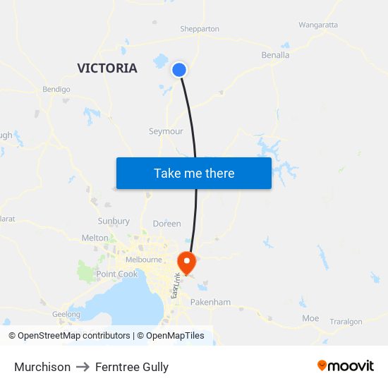 Murchison to Ferntree Gully map