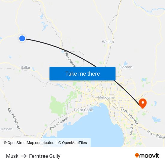 Musk to Ferntree Gully map
