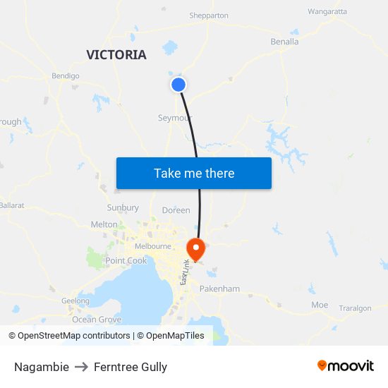 Nagambie to Ferntree Gully map