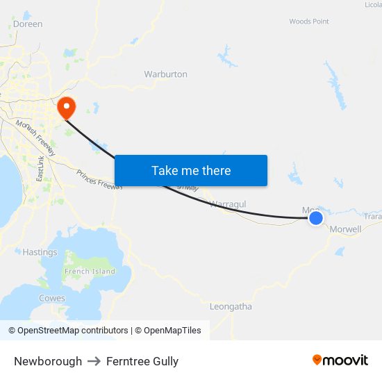 Newborough to Ferntree Gully map