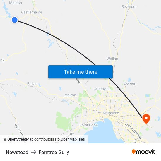 Newstead to Ferntree Gully map