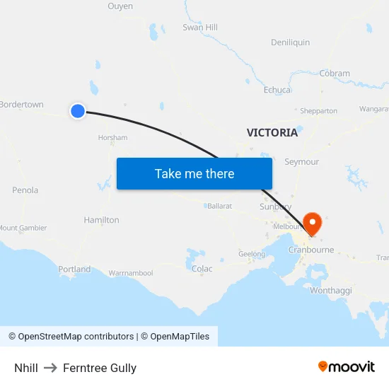 Nhill to Ferntree Gully map