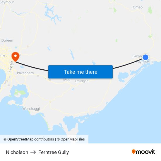 Nicholson to Ferntree Gully map