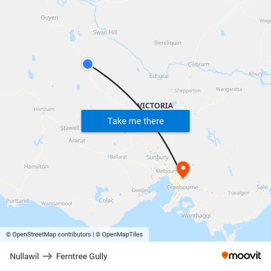 Nullawil to Ferntree Gully map