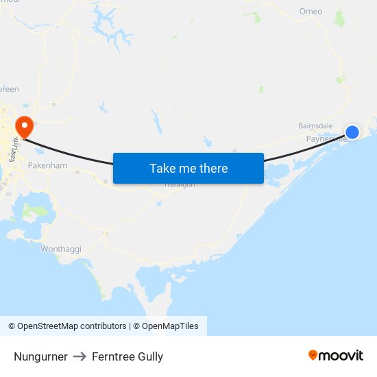 Nungurner to Ferntree Gully map