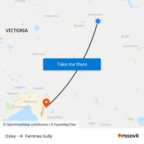 Oxley to Ferntree Gully map