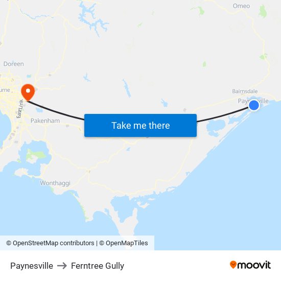 Paynesville to Ferntree Gully map