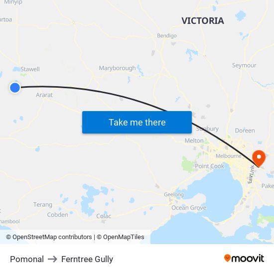 Pomonal to Ferntree Gully map