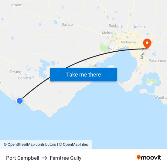 Port Campbell to Ferntree Gully map