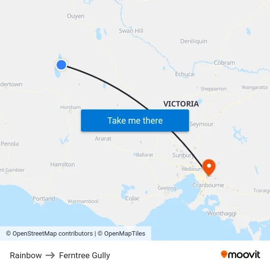 Rainbow to Ferntree Gully map