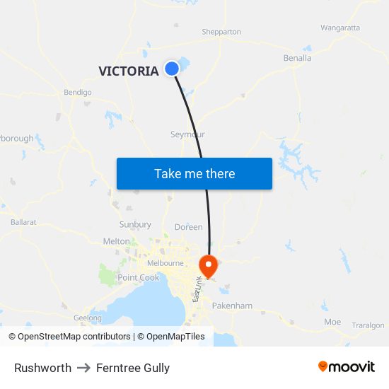 Rushworth to Ferntree Gully map