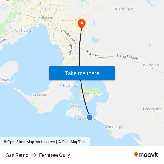 San Remo to Ferntree Gully map