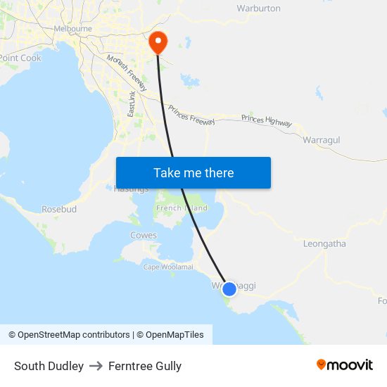 South Dudley to Ferntree Gully map