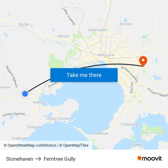 Stonehaven to Ferntree Gully map