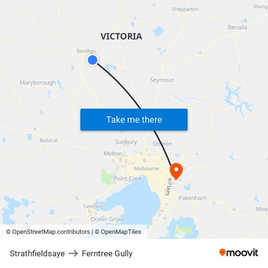 Strathfieldsaye to Ferntree Gully map